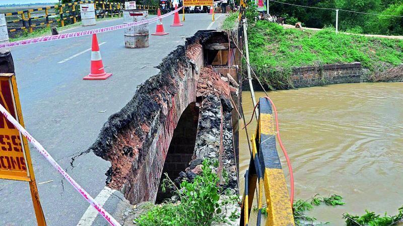 NTR Bridge (Upputeru Bridge) Partial Collapse